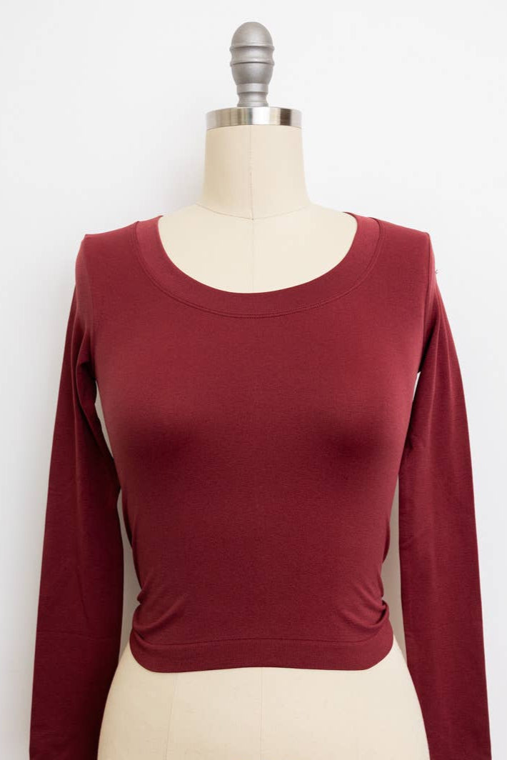 Wine Long Sleeve Crop Top