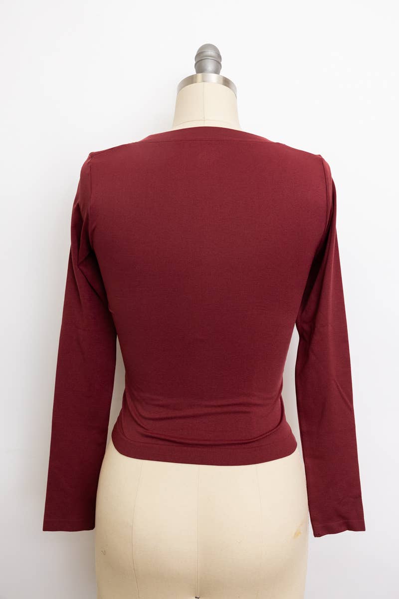 Wine Long Sleeve Crop Top