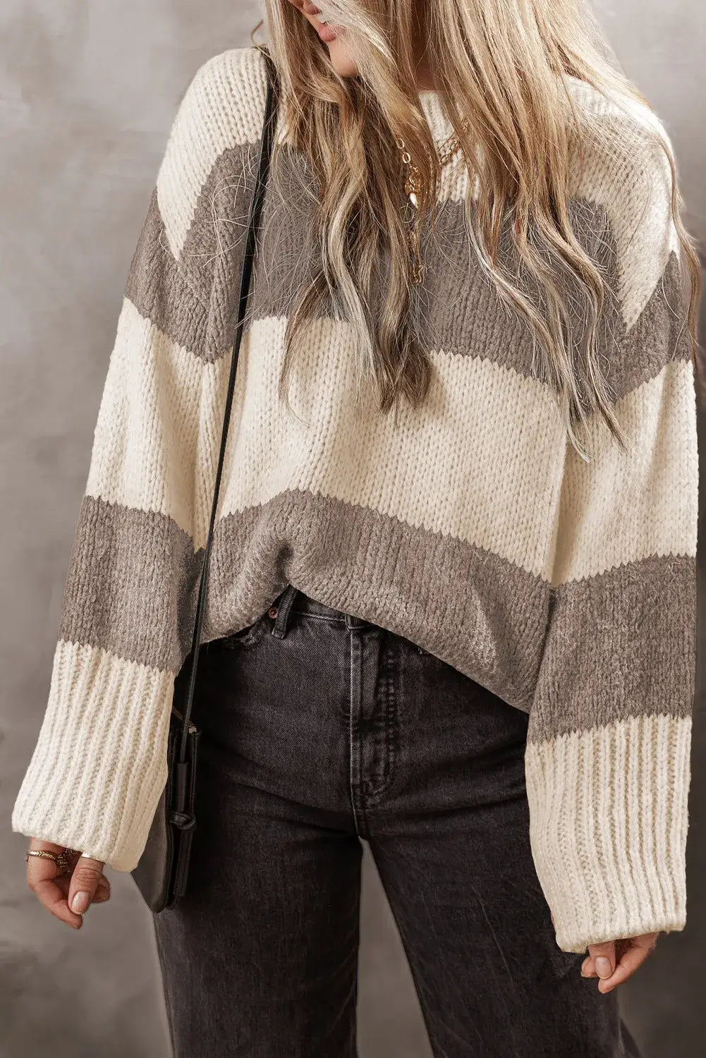 Taupe Colorblock Loose Pullover Sweater