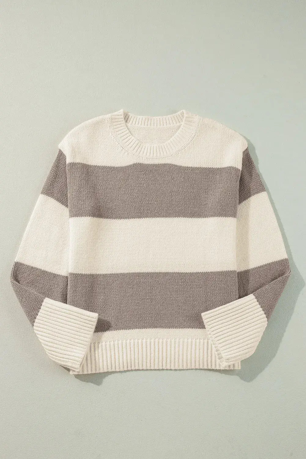 Taupe Colorblock Loose Pullover Sweater