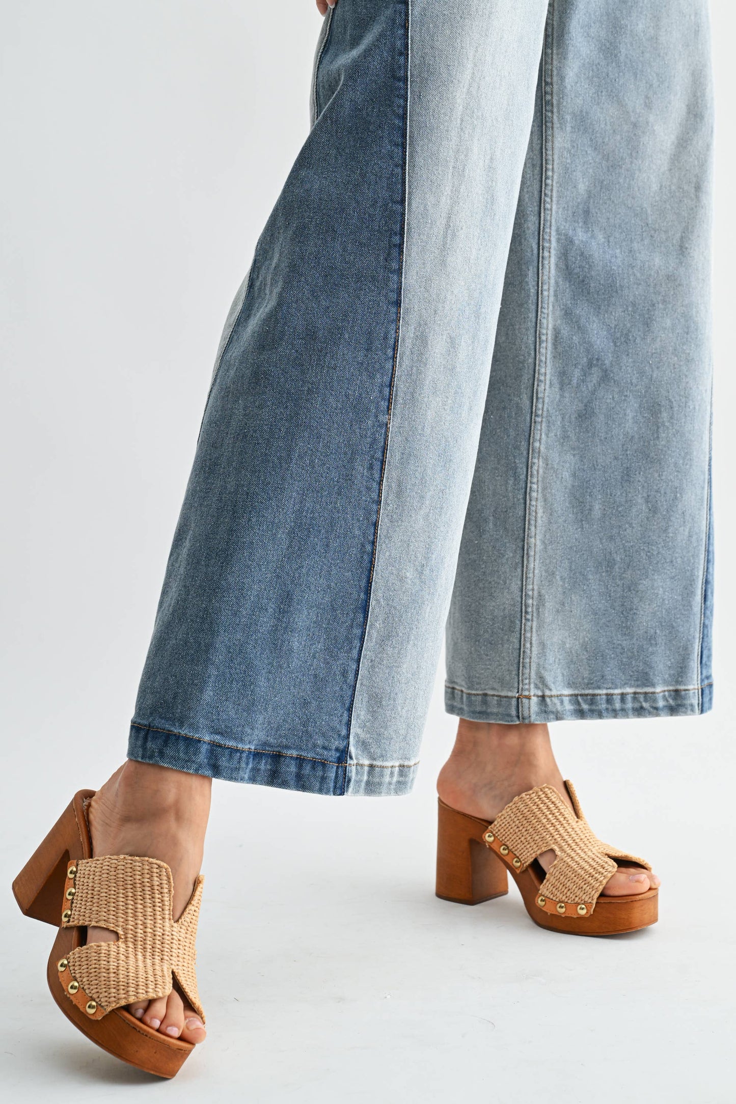 Bonnie Wide-Leg Two-Tone High Waist Denim Jeans