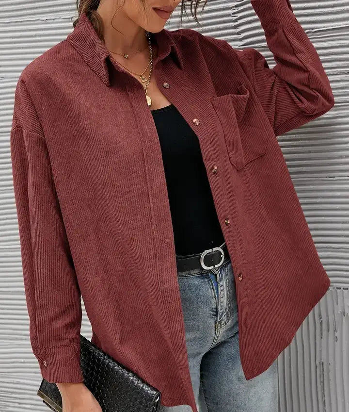 Maroon Loose Casual Corduroy Shirt