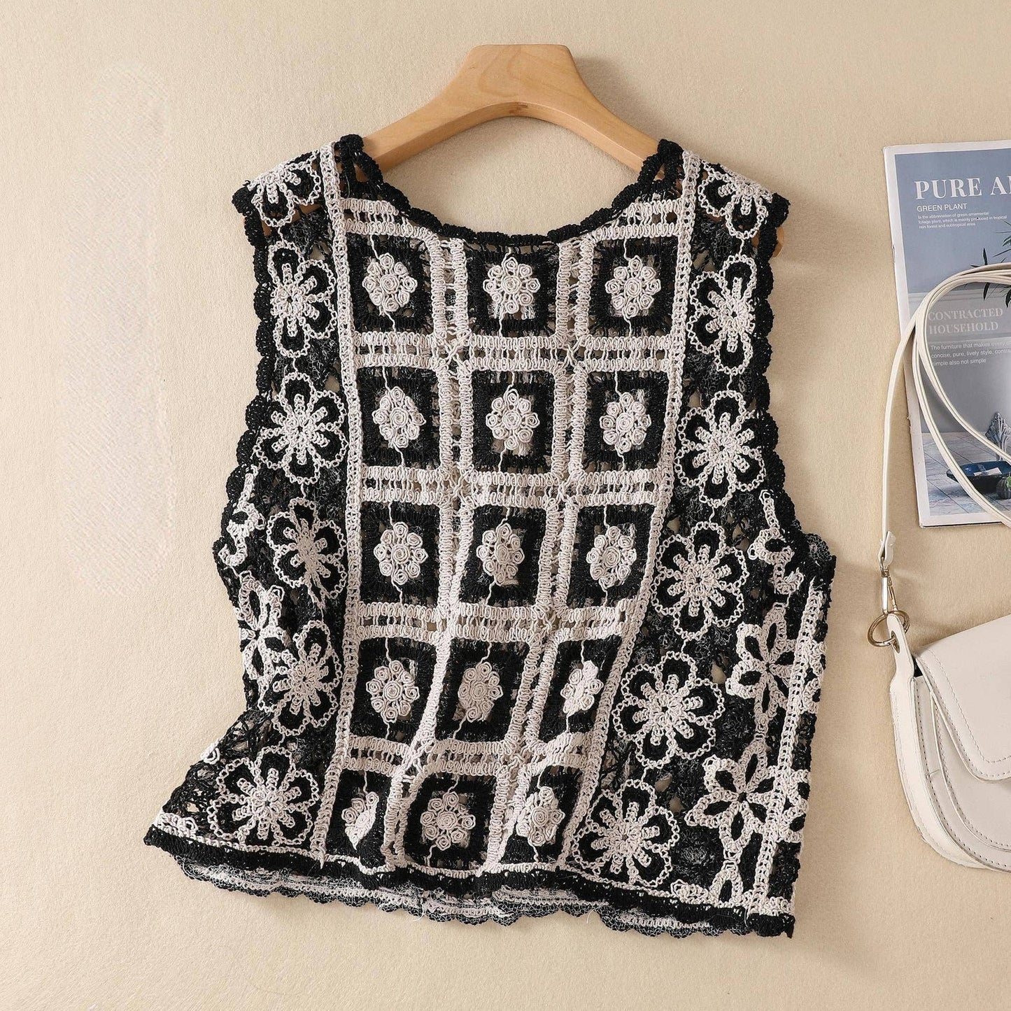 Black Crochet Vintage Bohemian Vest: One Size