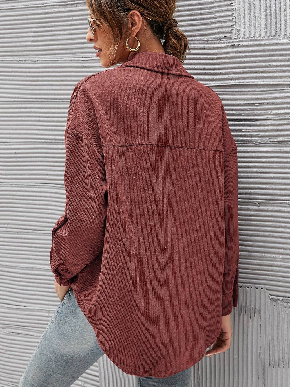 Maroon Loose Casual Corduroy Shirt