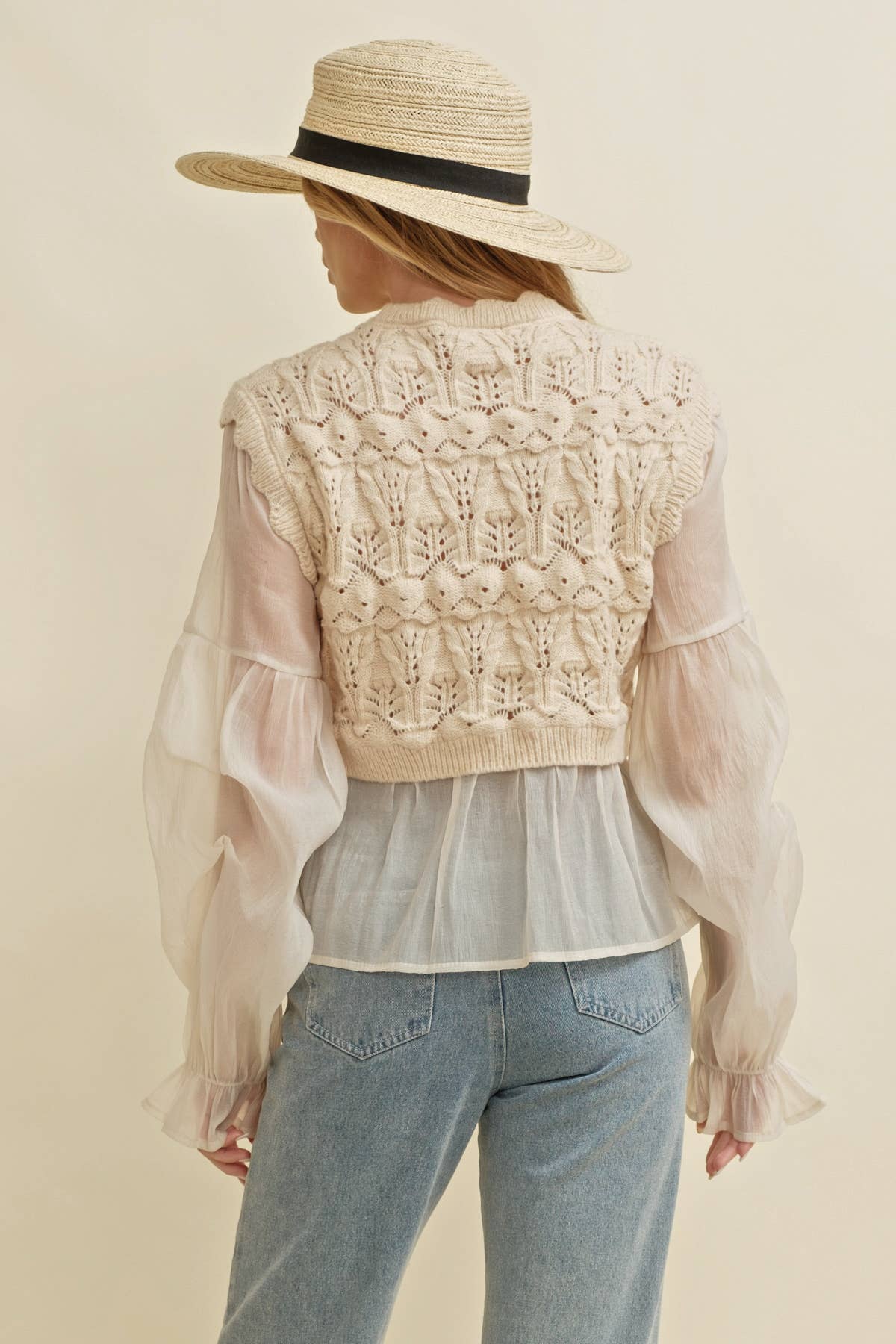 BEIGE CROCHET LAYERED TOP