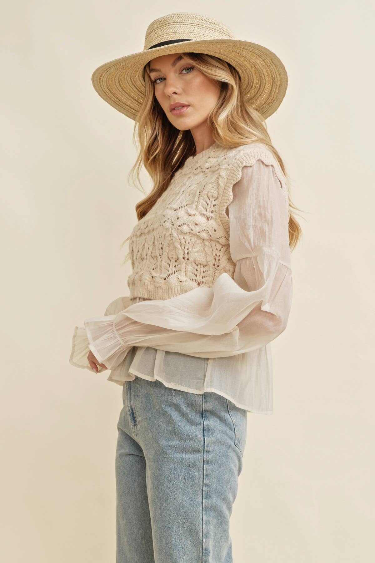 BEIGE CROCHET LAYERED TOP