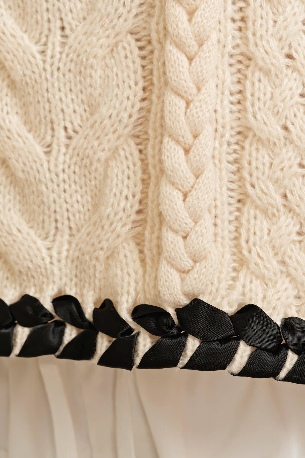 CREAM CABLE KNIT DROP SHOULDER CONTRAST STITCH SWEATER
