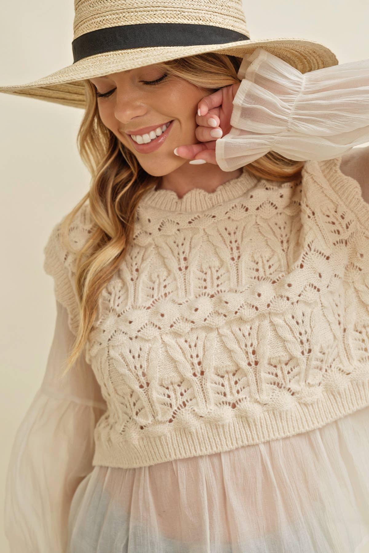 BEIGE CROCHET LAYERED TOP