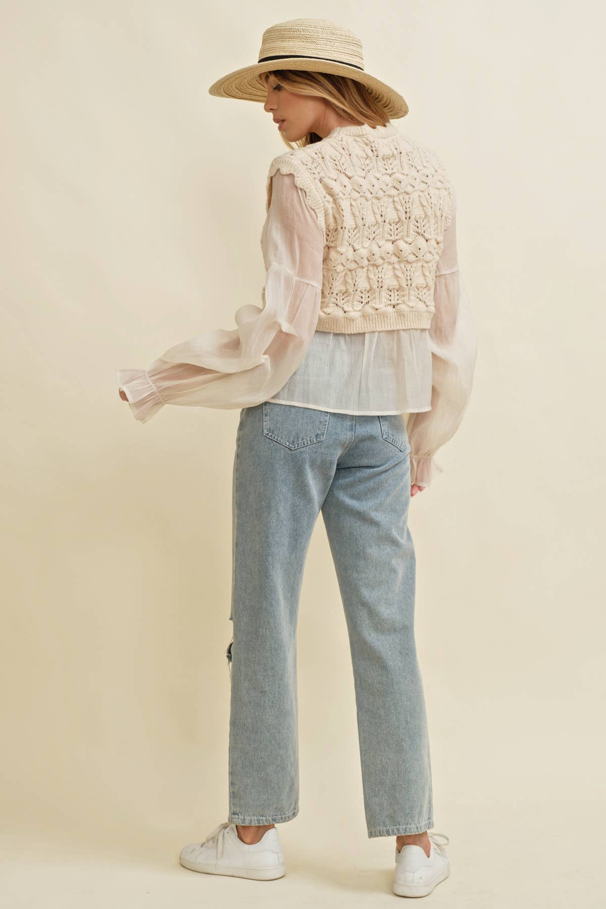 BEIGE CROCHET LAYERED TOP