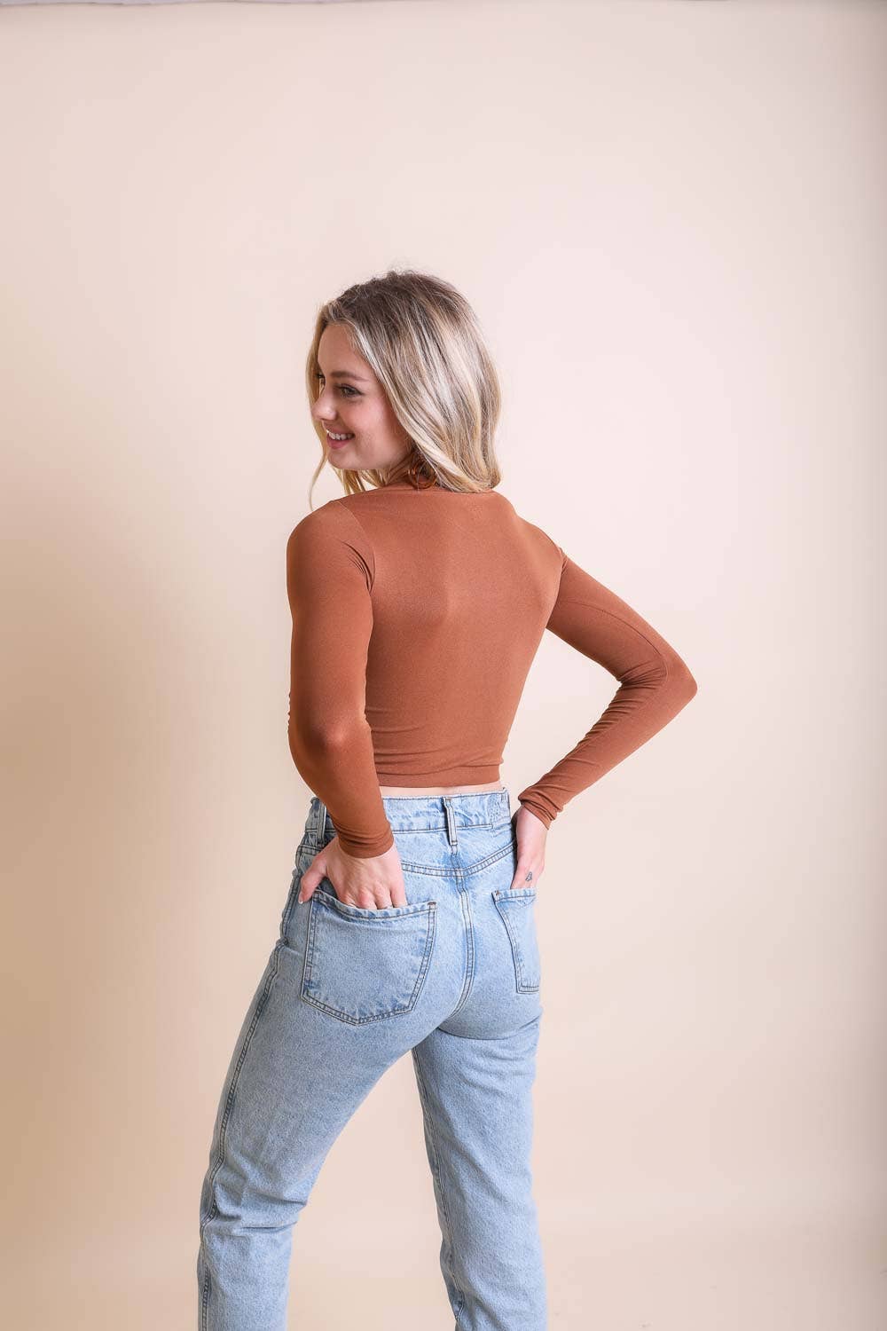 Mocha Long Sleeve Crop Top