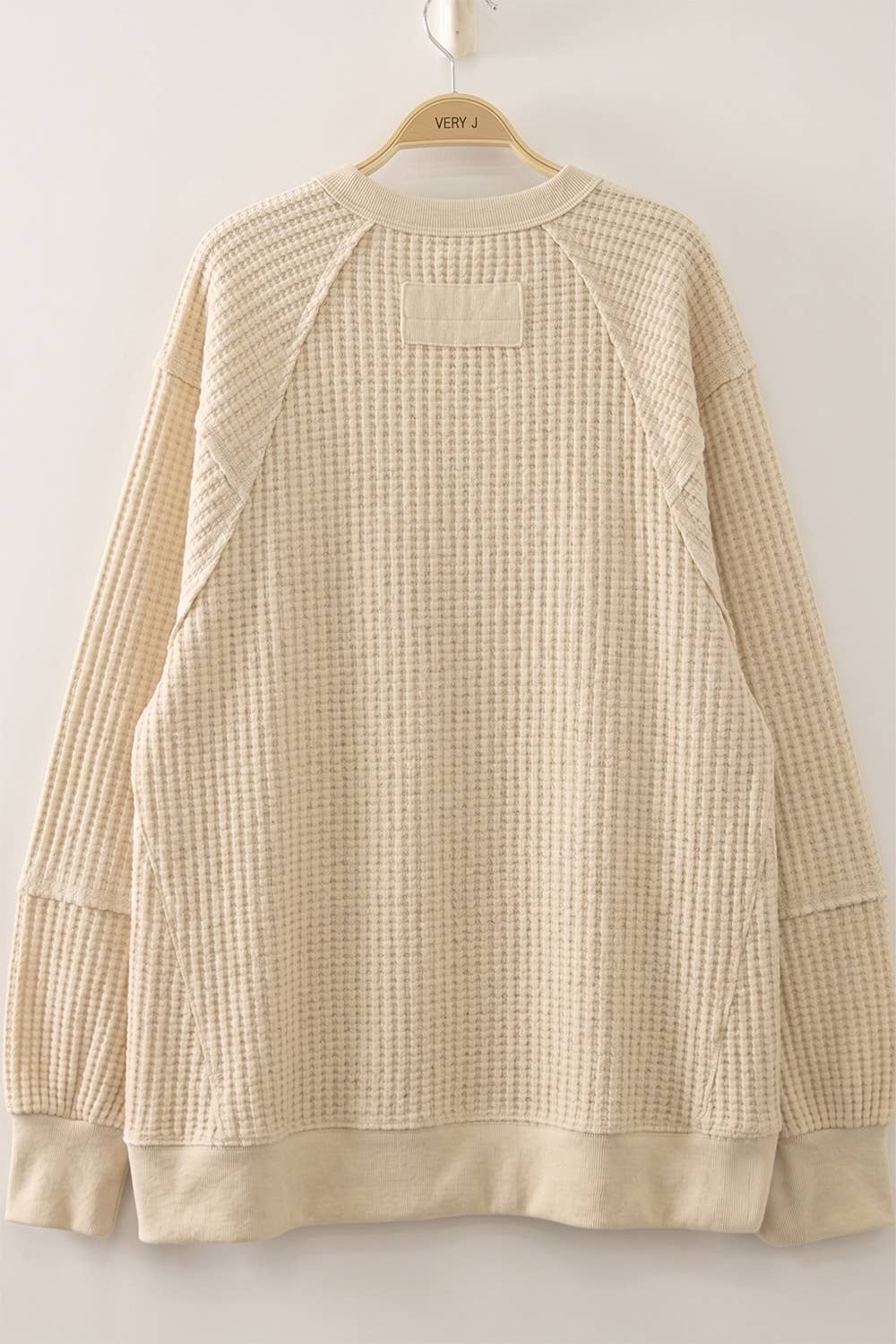 Cream Waffle Patch Detail Pullover