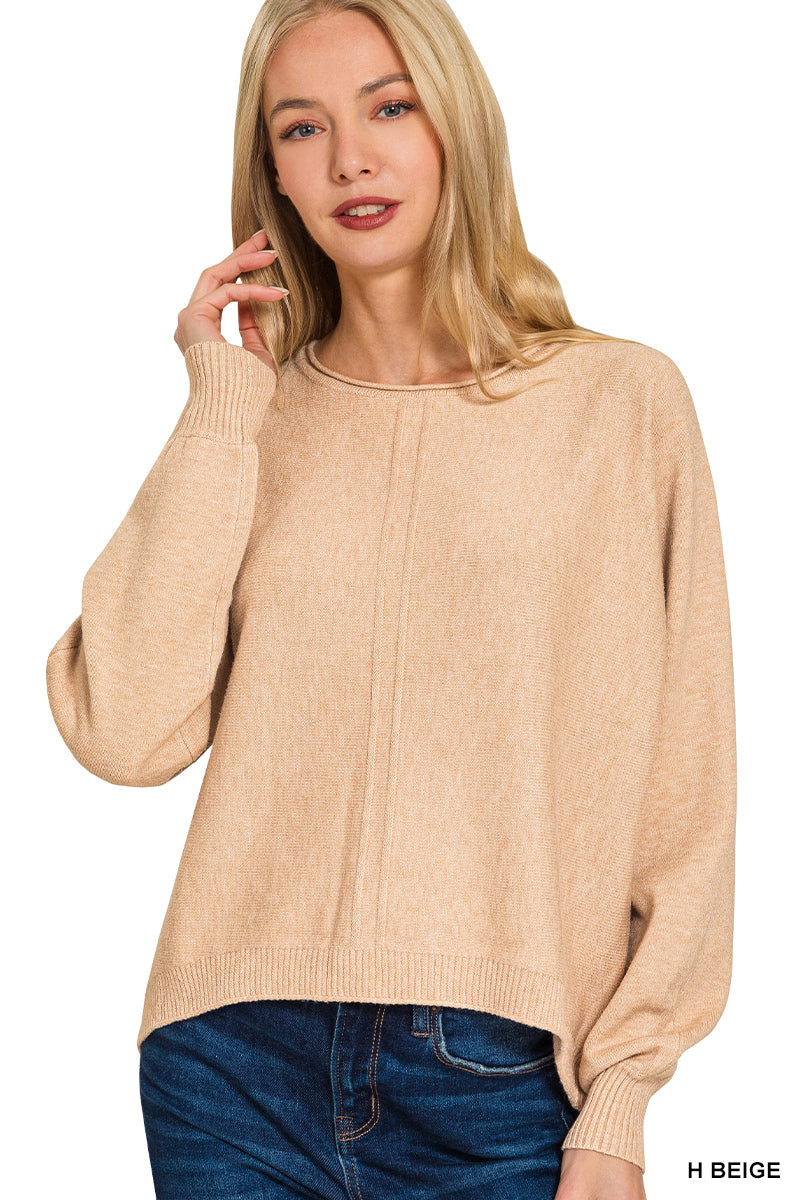 Front Seam Round Neck Sweater