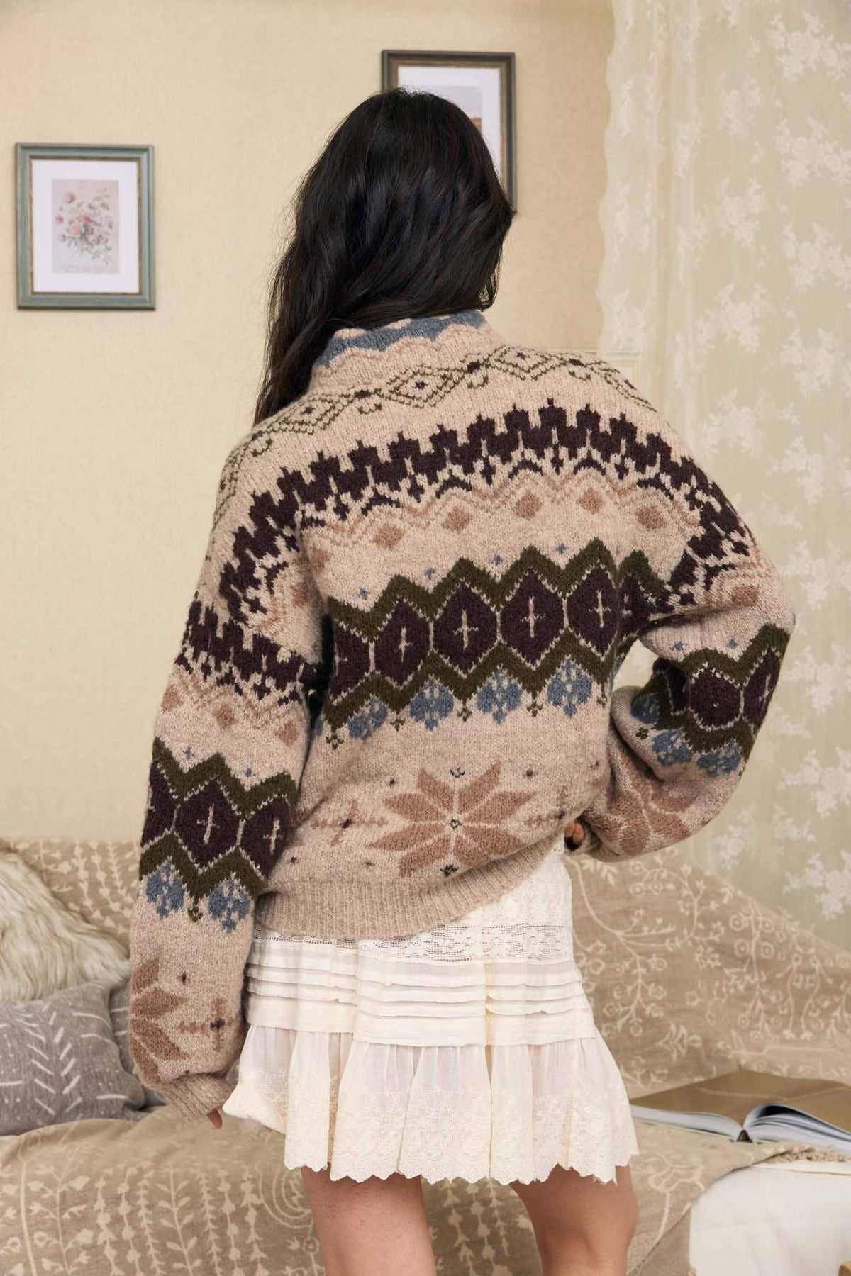 WINTER FAIR ISLE MOCK NECK KNIT SWEATER