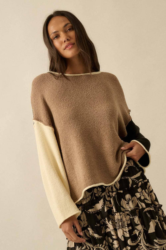 The Coffee House Knit Textured Rolled-Edge Sweater