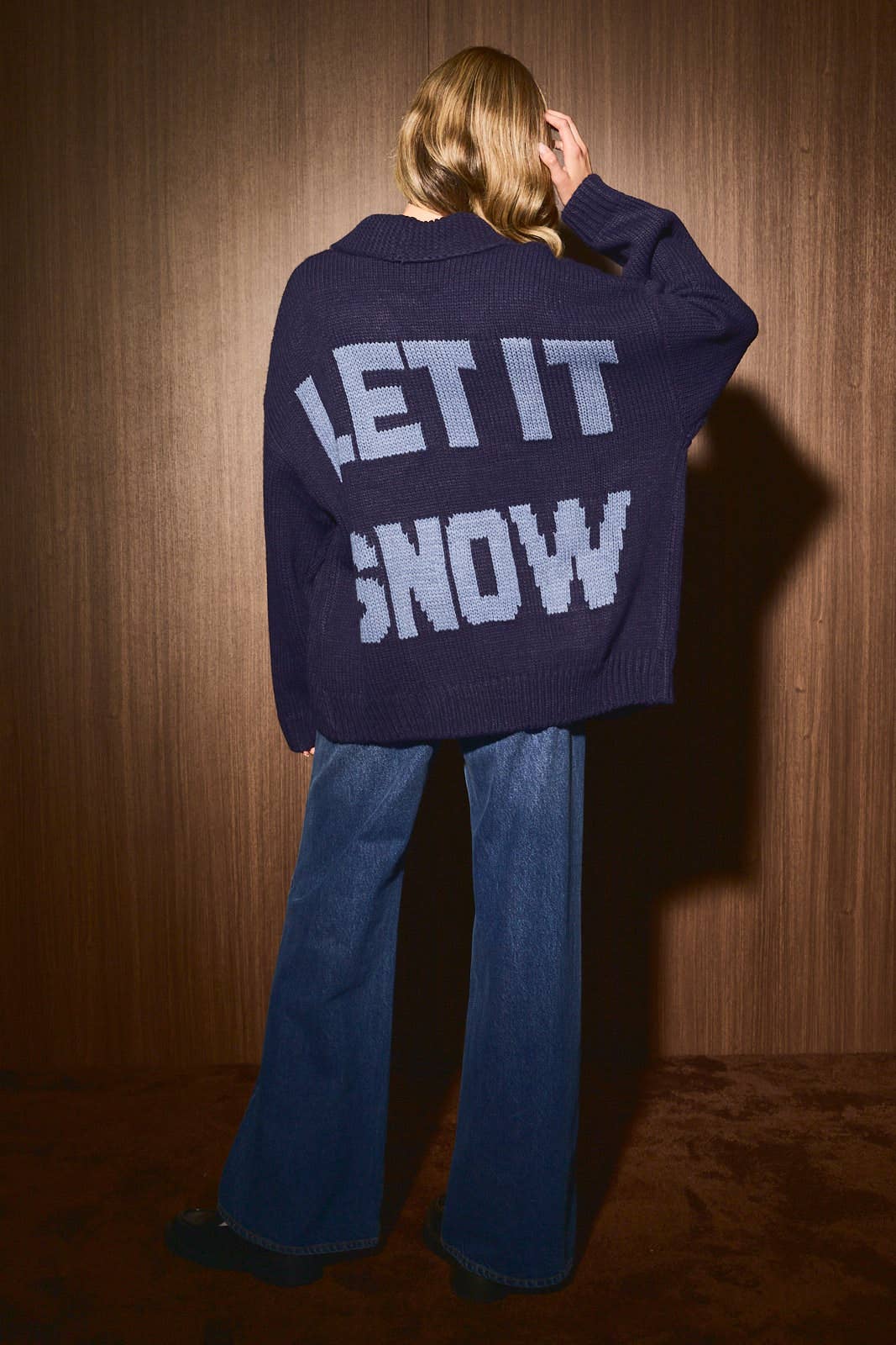 Après Ski Let It Snow Navy Oversized Knit Cardigan