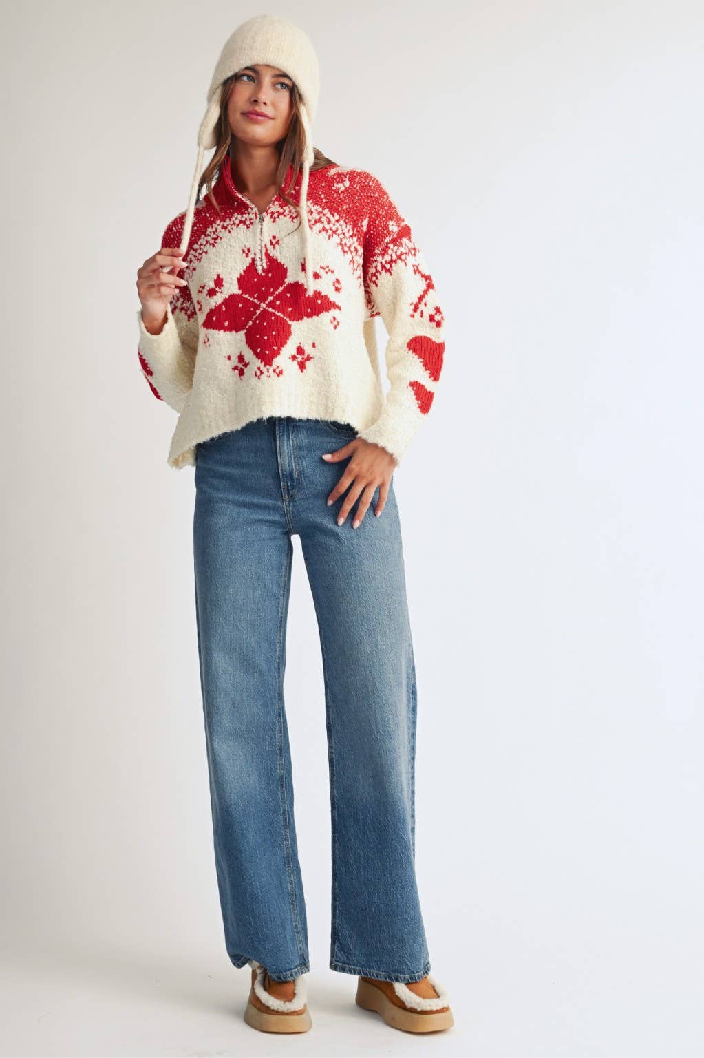 Fair Isle Half Zip Bouclé Sweater
