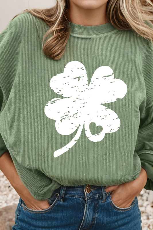 Distressed Clover St Patricks Corded Sweatshirt