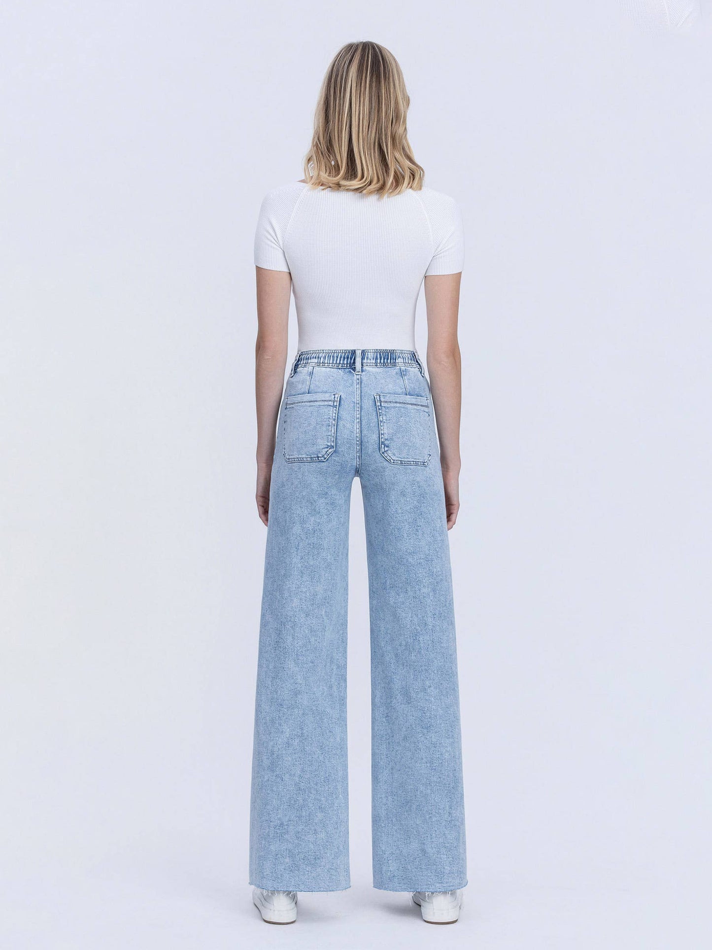 SADIE HIGH RISE DRAWSTRING WAISTBAND WIDE LEG JEANS