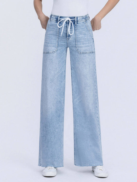 SADIE HIGH RISE DRAWSTRING WAISTBAND WIDE LEG JEANS