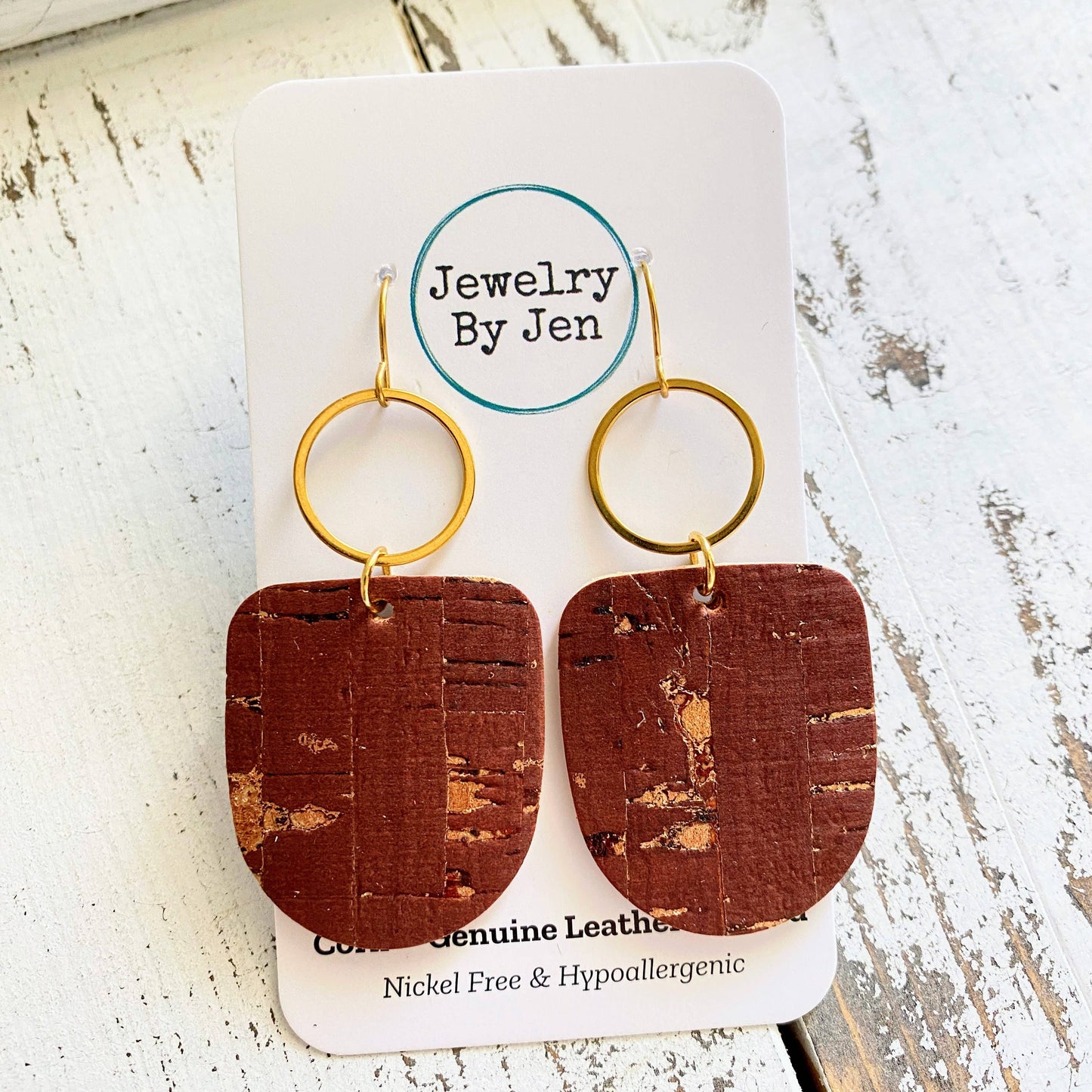 Boho Dangle Earrings: Cinnamon Cork w/Gold Accents