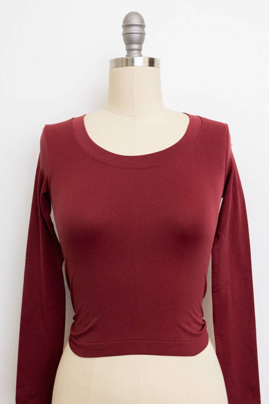 Wine Long Sleeve Crop Top