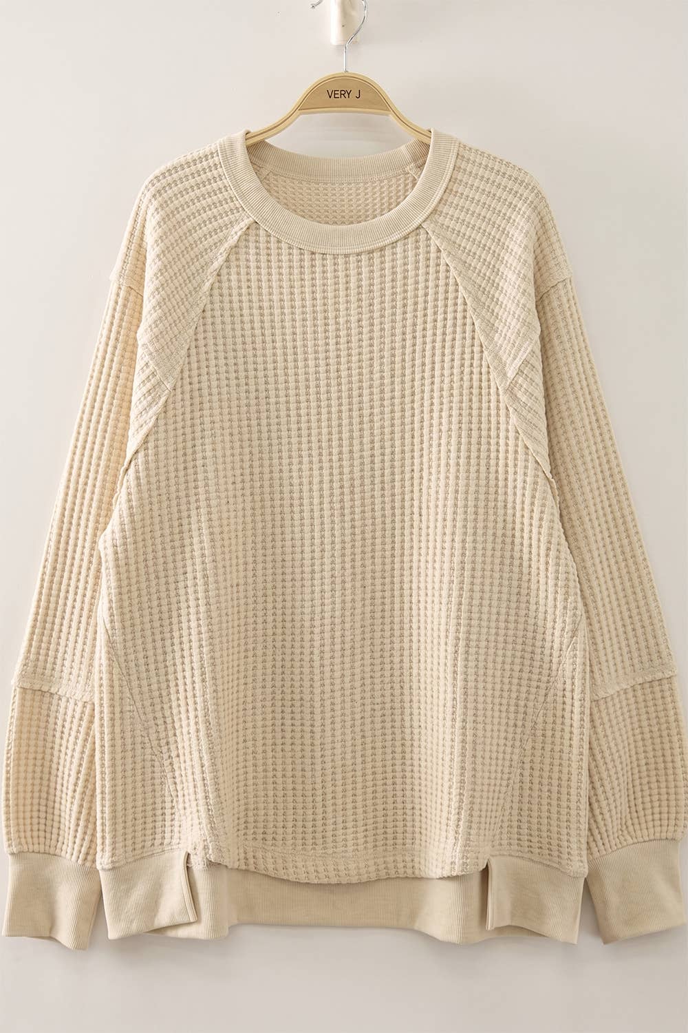 Cream Waffle Patch Detail Pullover