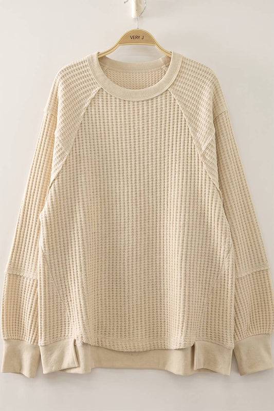 Cream Waffle Patch Detail Pullover