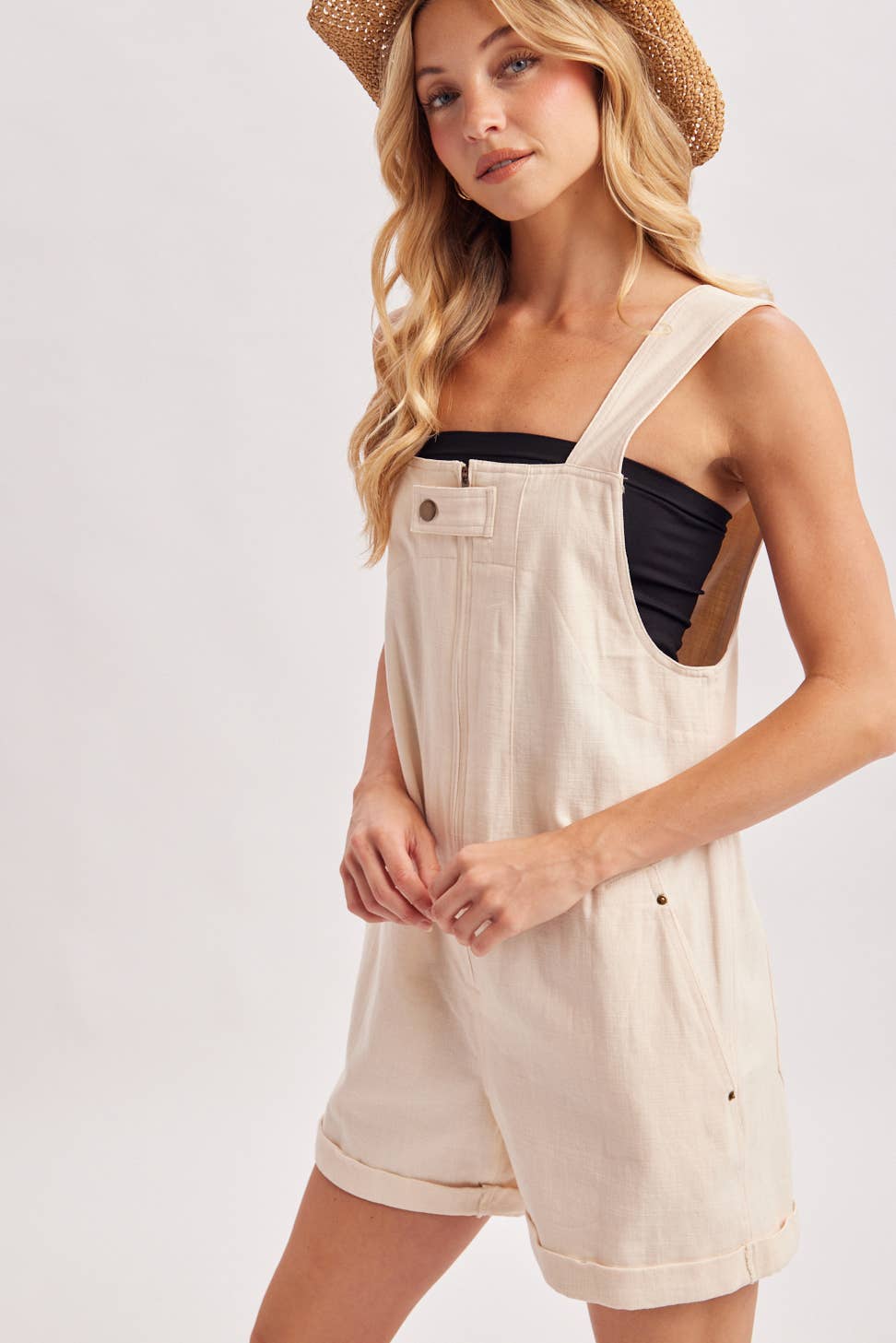 Hannah Shortalls with a zipper front