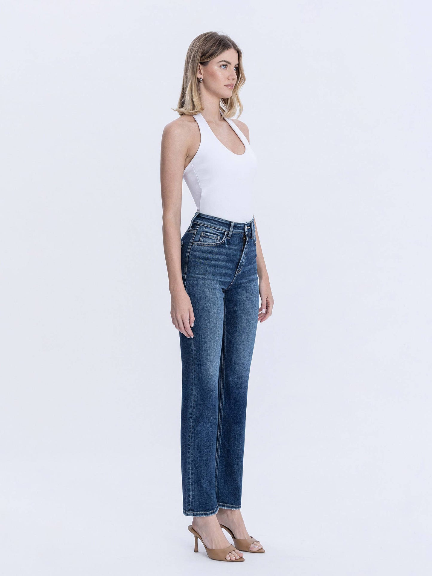 Blue Hour High Rise Full Length Dark Wash Straight Jeans