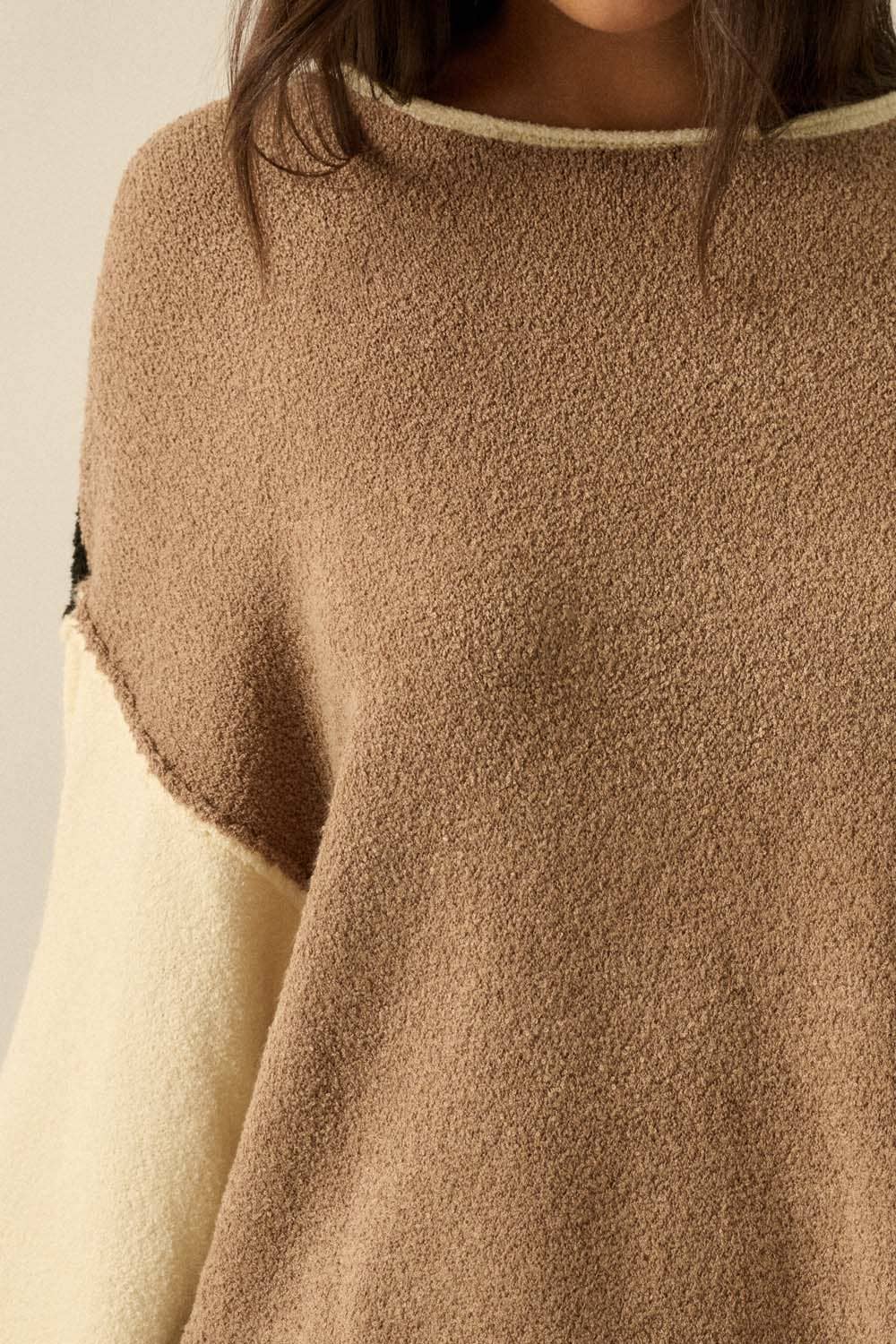 The Coffee House Knit Textured Rolled-Edge Sweater