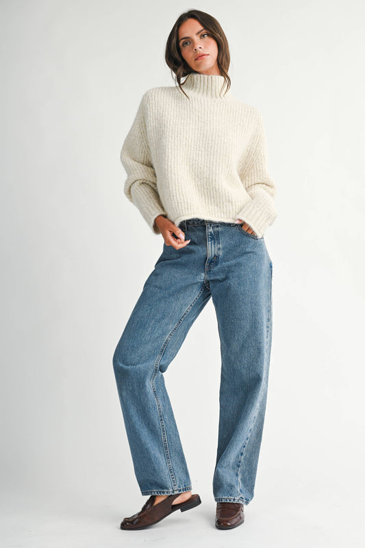 Almond Soft Brushed Mock Neck Sweater