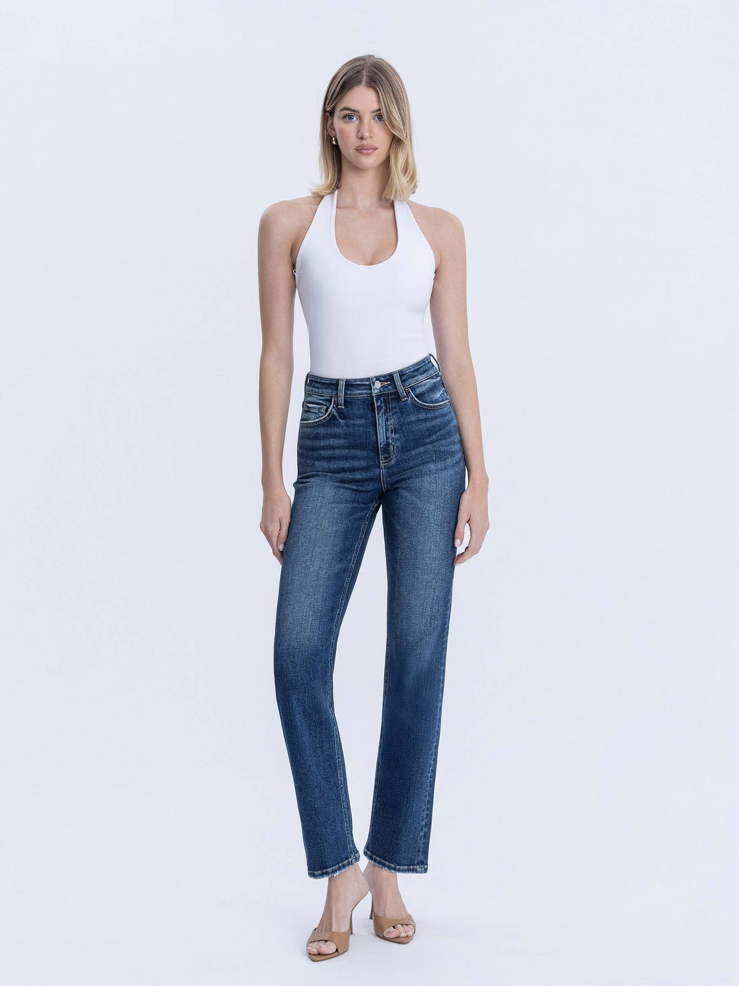 Blue Hour High Rise Full Length Dark Wash Straight Jeans