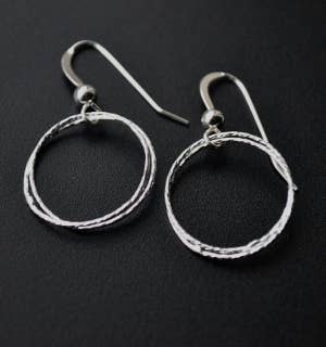 Silver Circle Diamond Cut Earrings