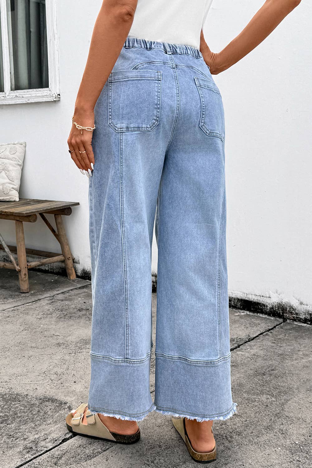 Christy Drawstring Raw Hem Wide Leg Denim Pants