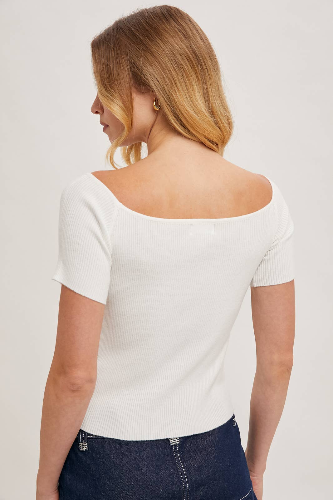 Off-the-Shoulder Knit Scallop Hem Top