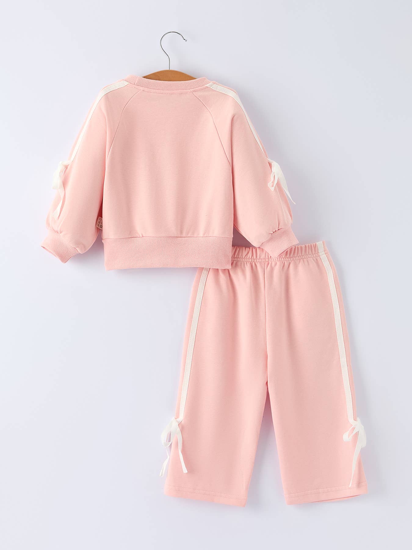 Girls Pink Bow Trim Sweatshirt and Pants Set: Pink / 4
