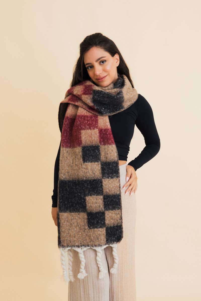 Black Multi Colored Checkered Scarf w/ Tassels