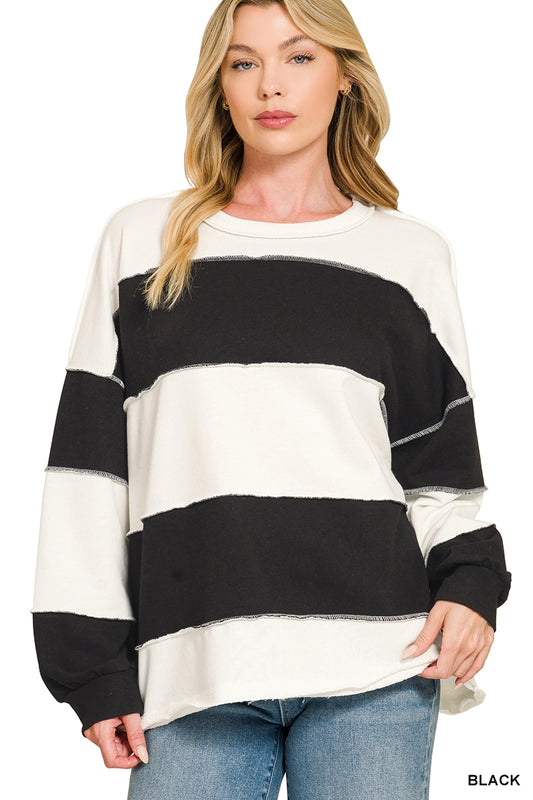 French Terry Black/White Exposed Seam Top