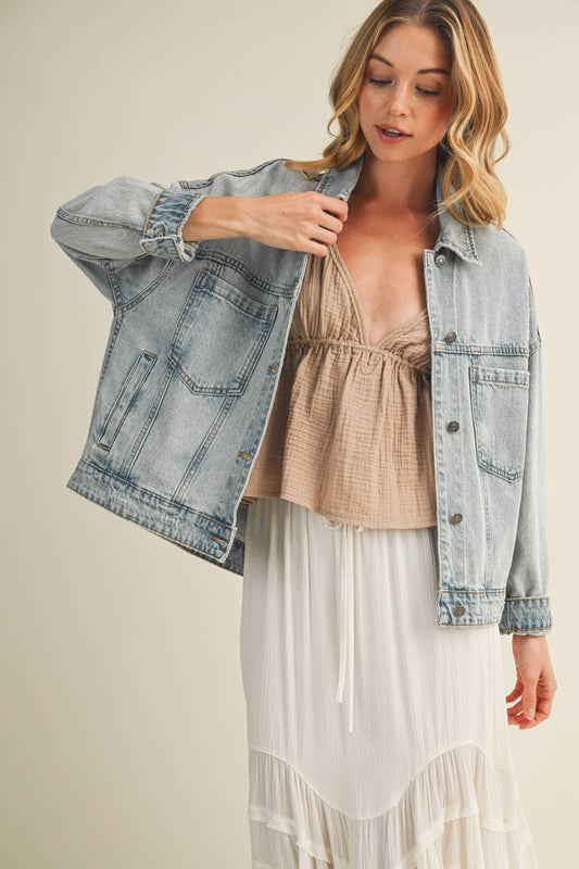 LIGHT DENIM BACK PLEATED JACKET