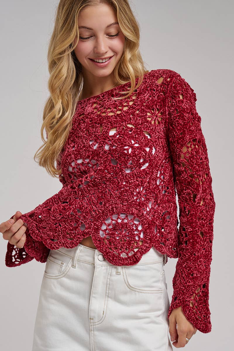 Wine Chenille Knitted Sweater