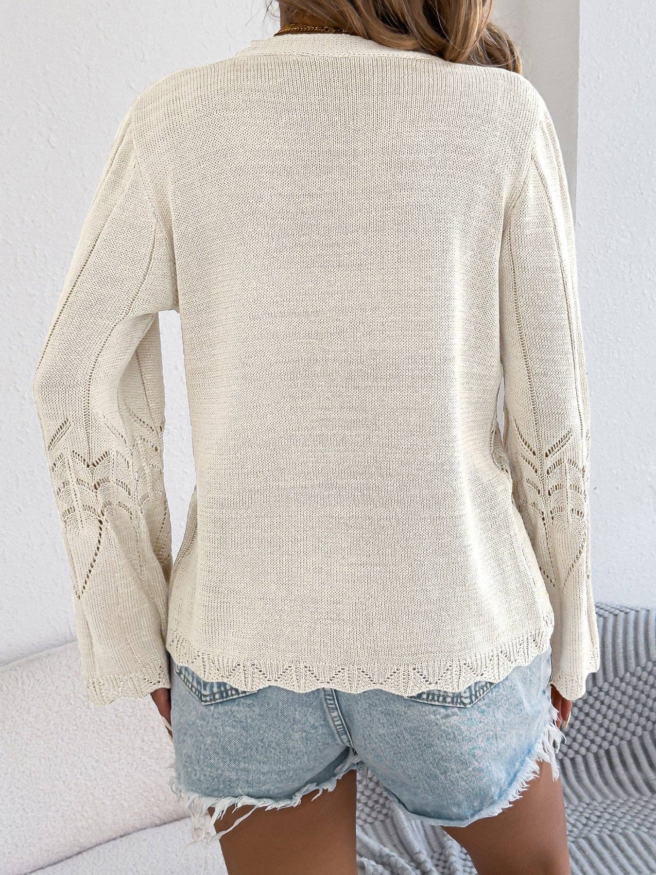 Apricot Crochet Knit Tie Front Cardigan Bell Sleeve