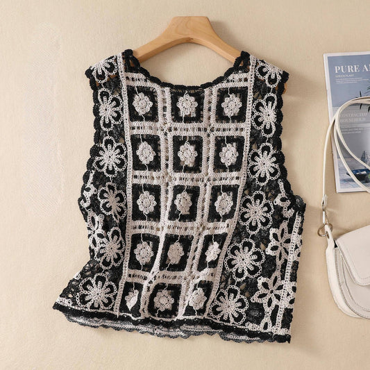 Black Crochet Vintage Bohemian Vest: One Size