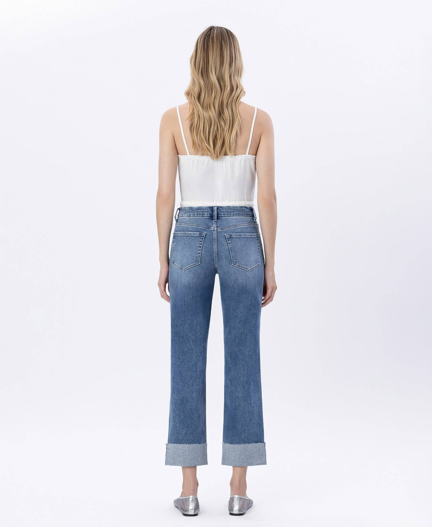 HIGH RISE SEAMLESS WAISTBAND CUFFED STRAIGHT JEANS