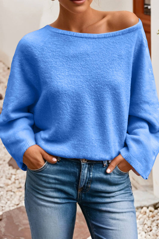 Sky Blue Knit Loose Bracelet Sleeve Sweater