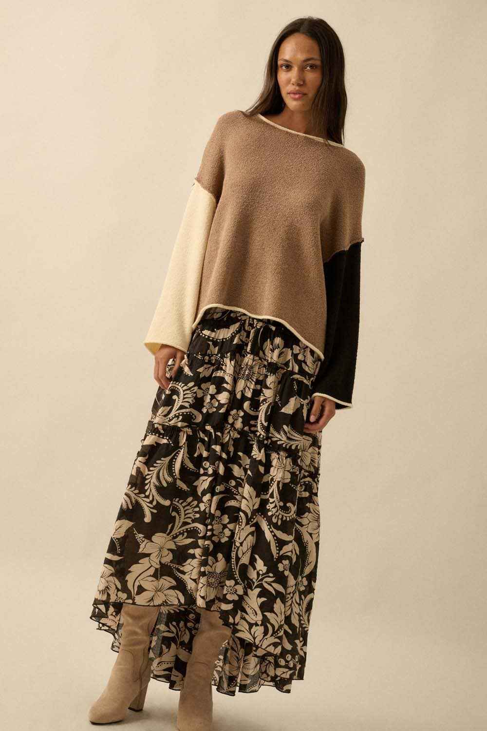The Coffee House Knit Textured Rolled-Edge Sweater