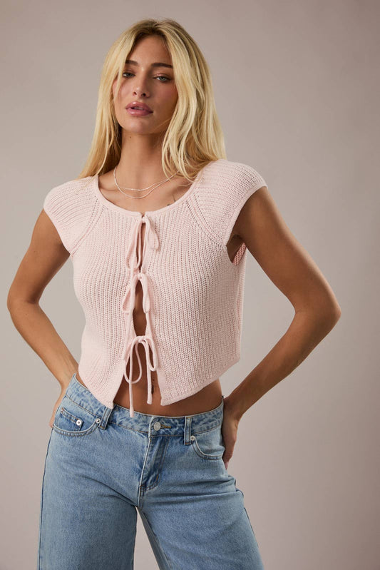 PAISLEY FRONT TIE SLEEVELESS SWEATER