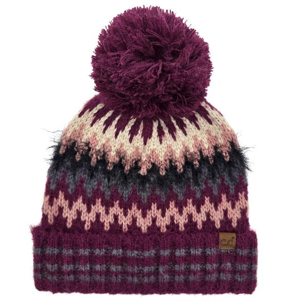 Multi Color Chevron Pom Beanie