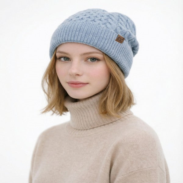 Cable knit cuff beanie
