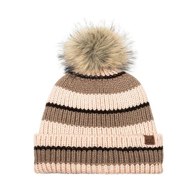 Striped Knit Pom Beanie
