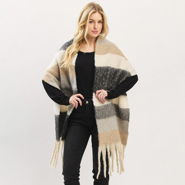 Multi Color Striped Scarf with Tassel